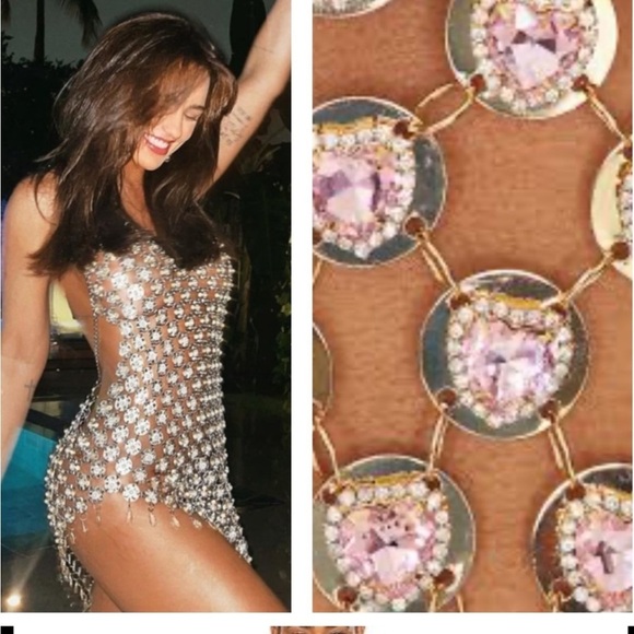 New Kelsey Chainmail Dress in Pink & Gold - Picture 3 of 13